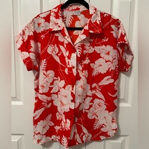 Hawaiian Red Floral Button-Up Shirt